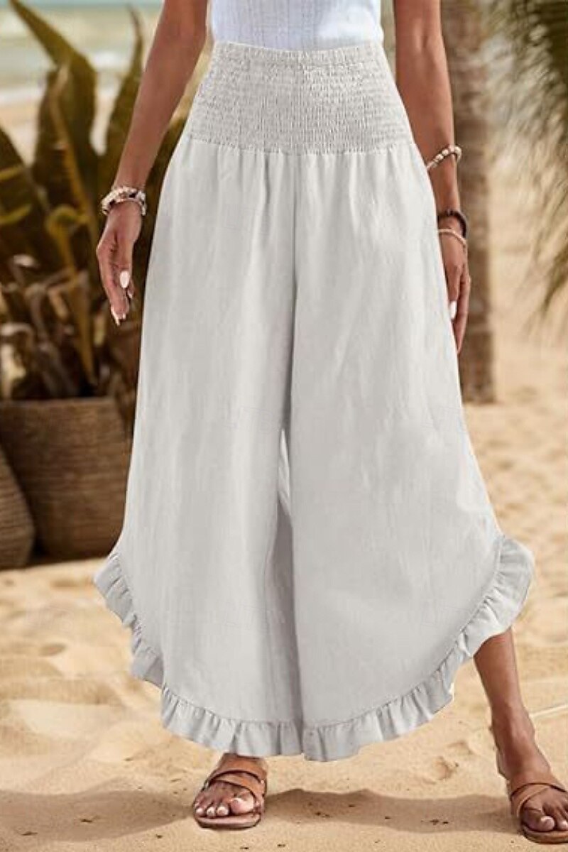 Per donna Pantaloni in cotone e lino Pantaloni Eleganti Moda Streetwear Lunghezza intera Naturale Semplice Volant Elastico in vita All'aperto Confortevole All'aperto Vacanza Uscire Rosso arancione del 2025 a $29.99 –P6