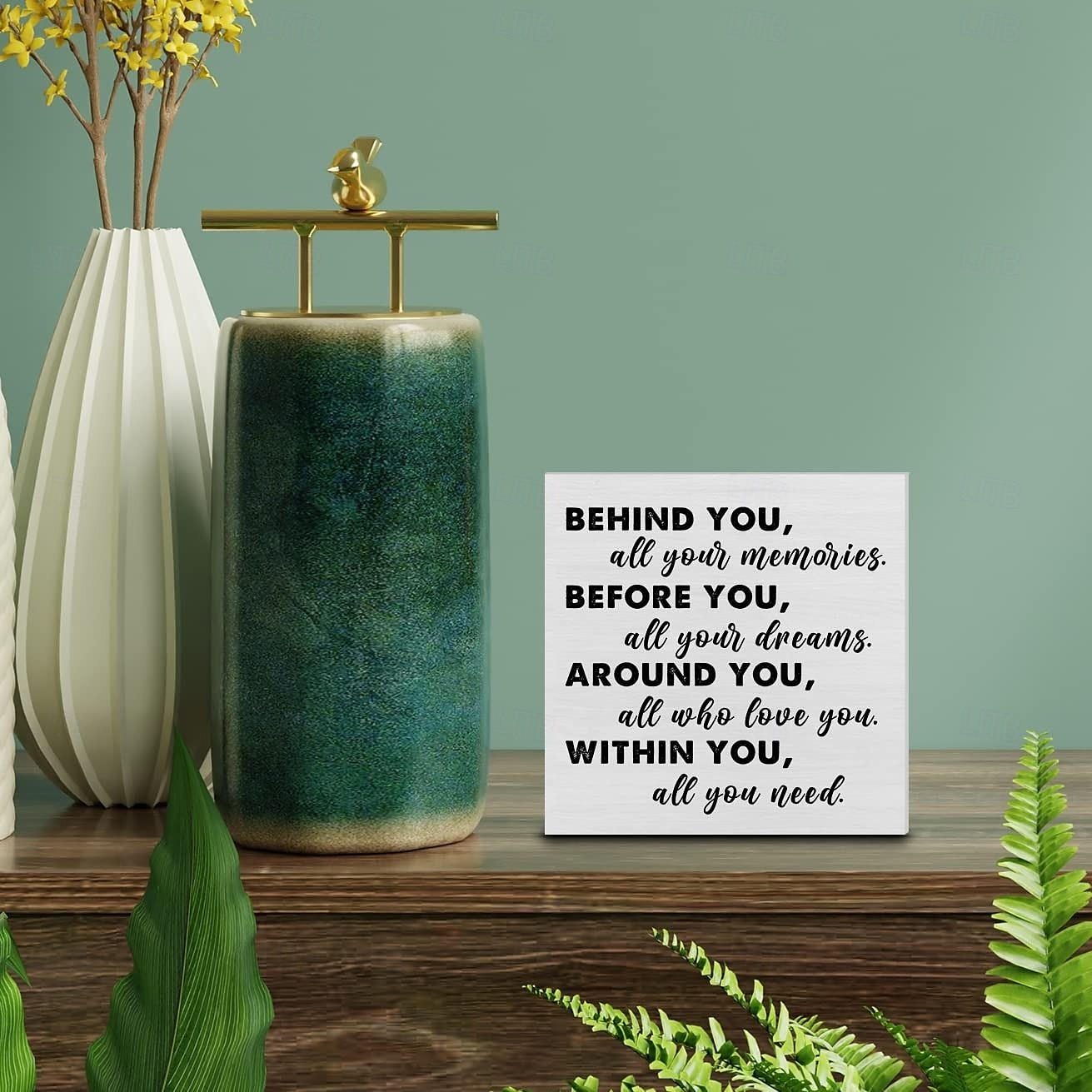 Abschluss Spruch Holzbox Schild Deko Schreibtischschild positiv hinter Dir all deine Erinnerungen Holzbox Blockschild rustikal Home Regal Wanddekoration Grad Geschenk 2025 - $18.99 –P7