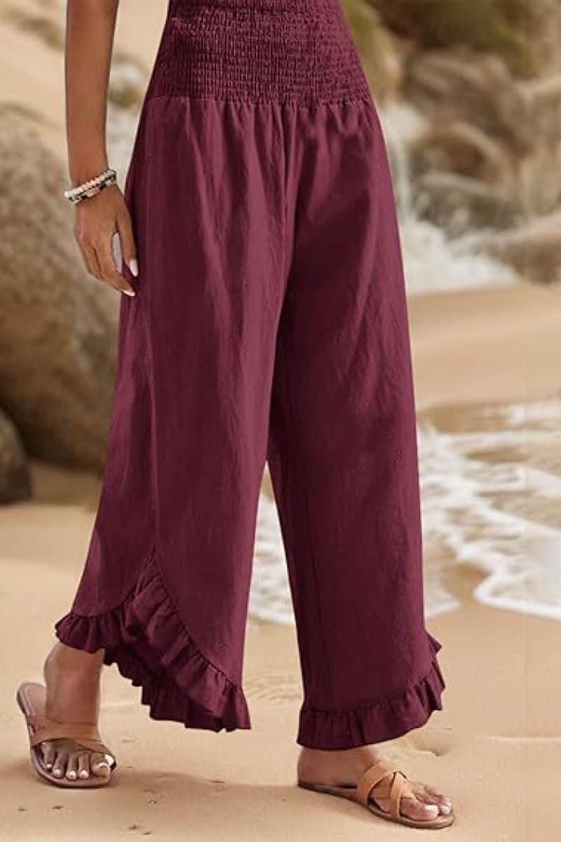 Per donna Pantaloni in cotone e lino Pantaloni Eleganti Moda Streetwear Lunghezza intera Naturale Semplice Volant Elastico in vita All'aperto Confortevole All'aperto Vacanza Uscire Rosso arancione del 2025 a $29.99 –P15