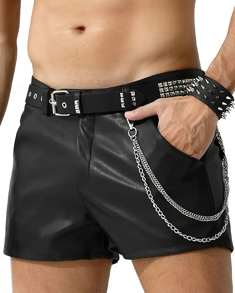 Men's Shorts Summer Shorts Casual Shorts Faux Leather Shorts Pocket Plain Comfort Breathable Short Outdoor Vacation Sport Casual Black Red 2025 - $23.99 –P4