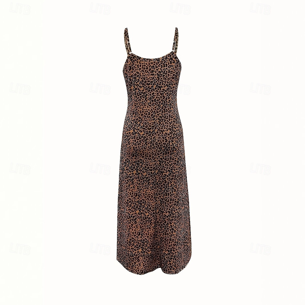 Femmes Robe maxi Robe trapèze Robe d'été Robe Nuisette Vacances Occasionnel Extérieur Sortir Coupe régulière Graphique Léopard Sans manches Col en V Marron Été de 2025 ? $28.99 –P2