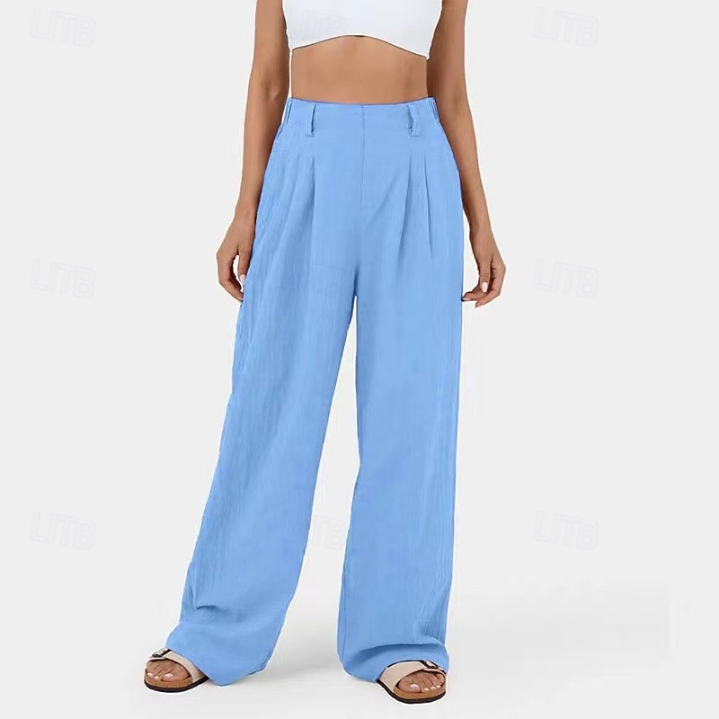 Damen Hose aus Baumwollleinen Palazzo-Hose Mode Streetwear Komfort Volle Länge Mittlere Taille Einfach Plissiert Tasche Bequem Außenbereich Straße Alltagskleidung Ausgehen Dunkelbraun Schwarz 2025 - $27.99 –P11