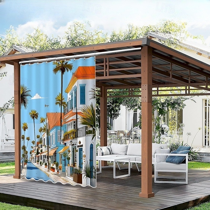 Rideau extérieur imperméable rideau de patio coulissant rideaux de pergola œillets paysage 3D vue de la ville pour gazebo balcon porche fête 1 panneau de 2025 ? $34.99 –P3