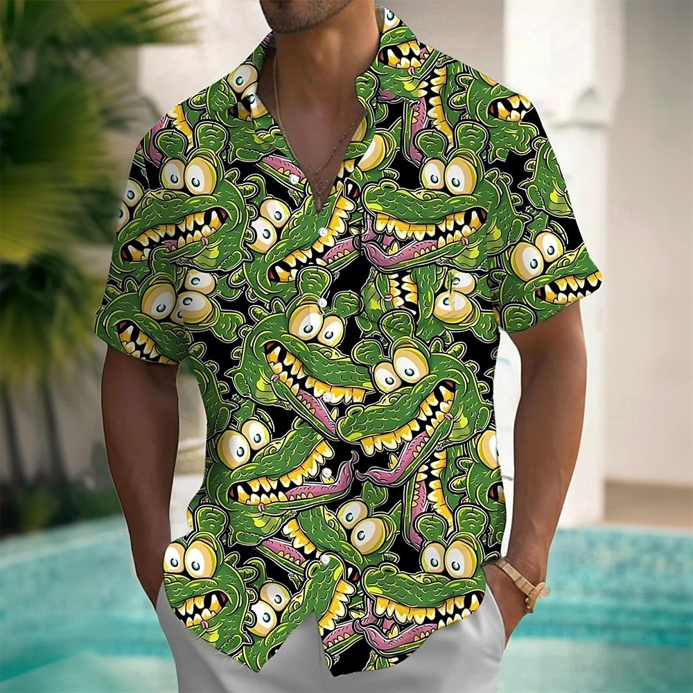 Voor heren dier Krokodil Grappig Overhemd Hawaiiaans overhemd Overhemd met knopen Korte mouw Hawaii Vakantie Feestdagen Strand Kleding Zomer Lente Strijkijzer 3D-afdrukken shirts met kraag Voorste zak 2025 - $23.99 –P1