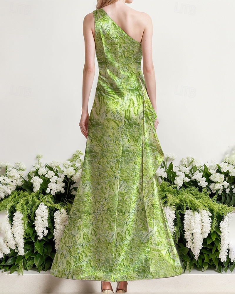 Vestido de Evening Sereia Jacquard Alta Fenda Vestido Derby Formal Convidada de Casamento Comprimento do Chão Sem Mangas Um Ombro Cinto  Faixa Cetim com Babados Fenda Vestido de Convidada de de 2025 por $154.99 –P3