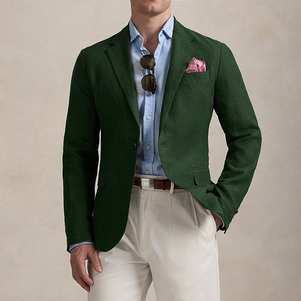 Herre Sport Frakk Linje Blazer Motetrend Sommer ensfarget Linje Blazer Hæren Grønn Standard Passform Enkeltspent En-knapp 2025 - $75.99 –P1