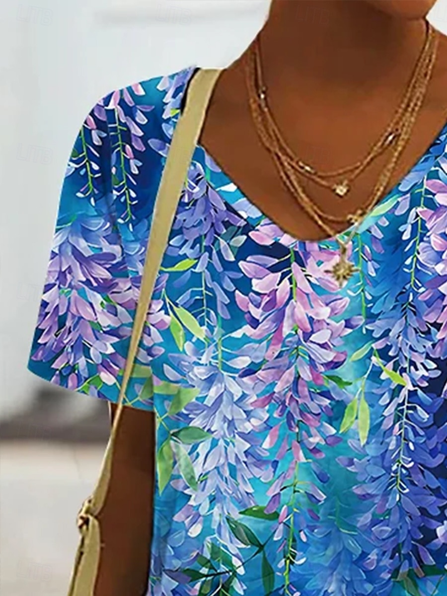 Femmes T-shirt A Ombre Graphique Mode Hawaïen Occasionnel manche longue Col en V Hauts Réguliers Quotidien Sortir Week-end Imprimé Bleu Été Printemps de 2025 ? $19.99 –P2