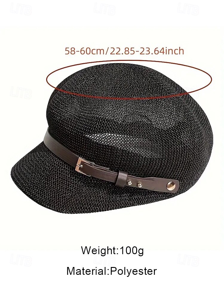 женская дышащая соломенная кепка газетчика – легкая летняя пляжная шляпа с пряжкой из искусственной кожи для повседневных путешествий и защиты от солнца 2025 - $14.99 –P12