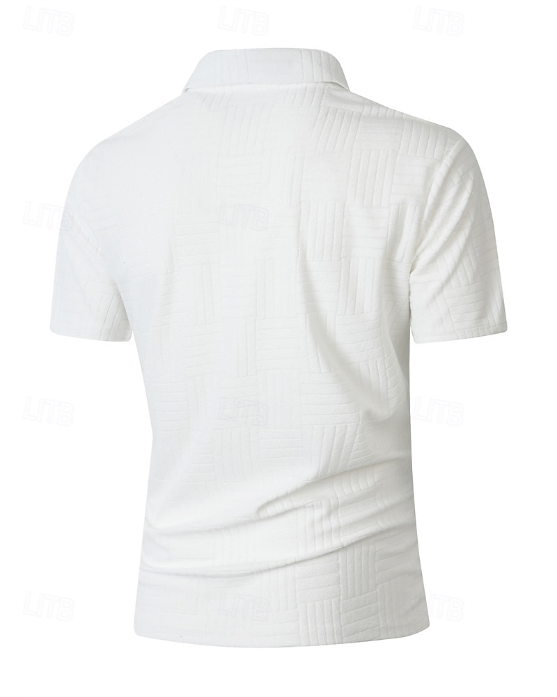 Men's Quarter Zip Polo Golf Shirt Daily Holiday Lapel Short Sleeve Fashion Basic Plain Jacquard Summer Regular Fit Black White Sky Blue Khaki Quarter Zip Polo 2025 - $20.99 –P17