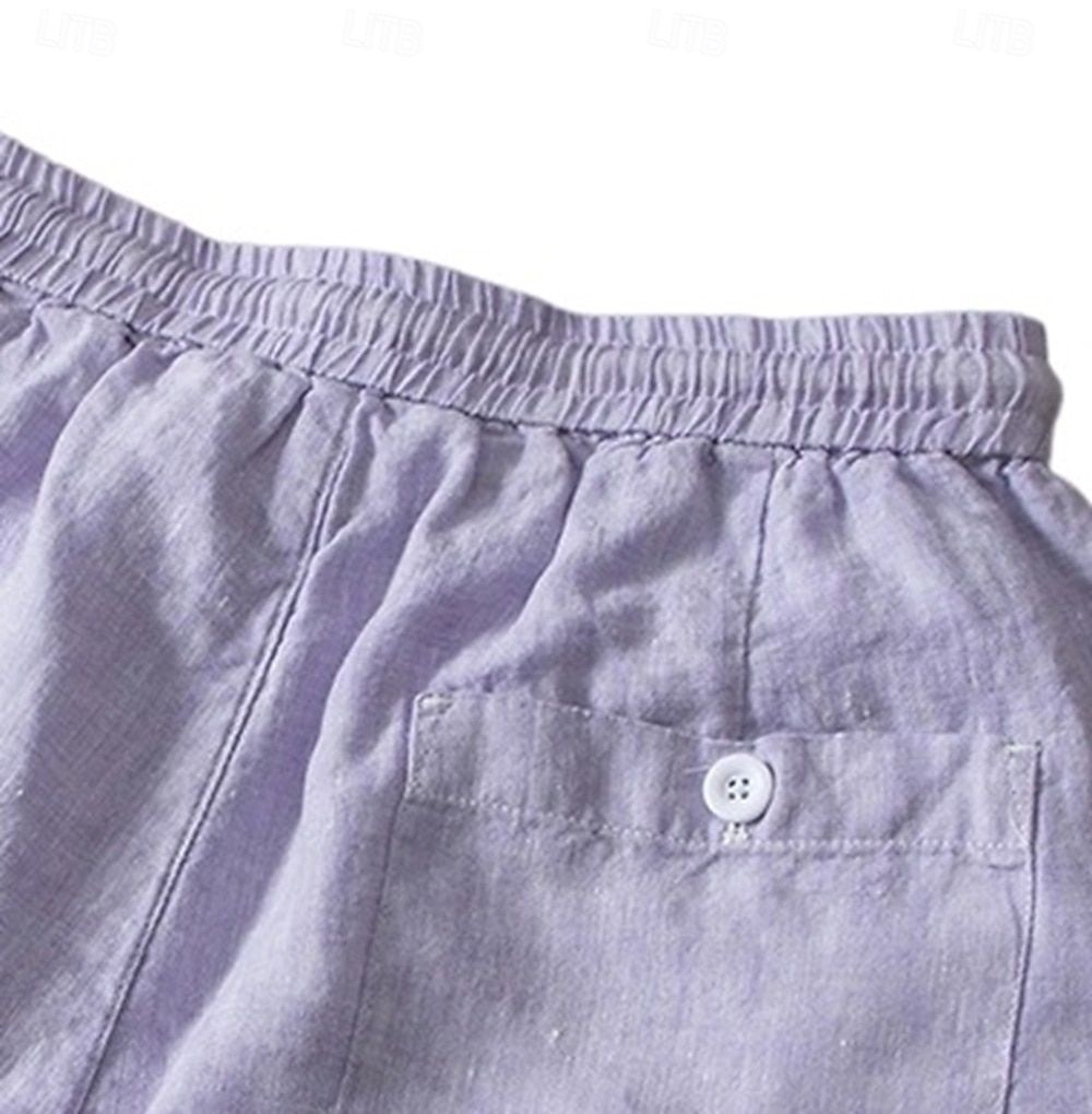 herrshorts i 100 % linne enfärgad knälång utomhus casual daglig semester etnisk stil denim blå ljus khaki oelastisk 2025 - $41.99 –P5