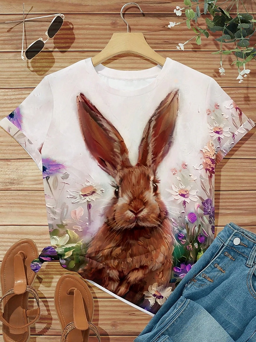 Dame T skjorte Grafisk Dyr Årgang Stilfull Klassisk Kortermet Crew-hals Rund hals Vanlige topper Daglig Trykt mønster Brun Sommer 2025 - $19.99 –P3