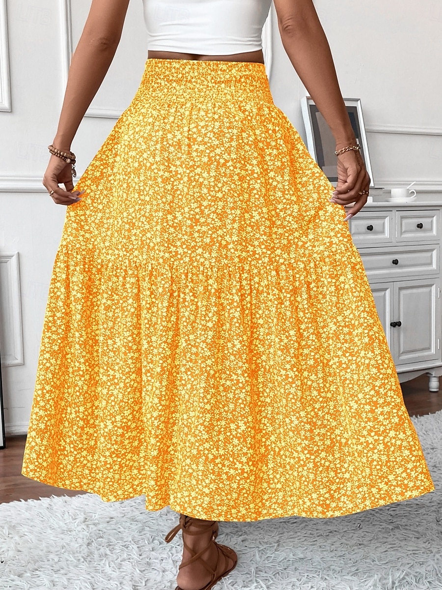 Fustă pentru femei Fustă maxi A Line Modă Casual Fuste cu talie înaltă Floral Print Micro-elastic Stradă Zilnic Negru Galben Roz Verde Vară Poliester 2025 - $25.99 –P14