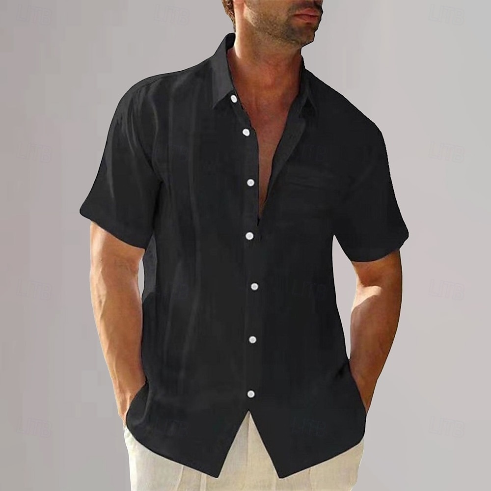 Per uomo Camicia in cotone e lino Semplice Vacanza Nero Bianco Blu marino scuro Blu Manica Corta Collo ripiegato Estate Abbigliamento del 2025 a $25.99 –P11