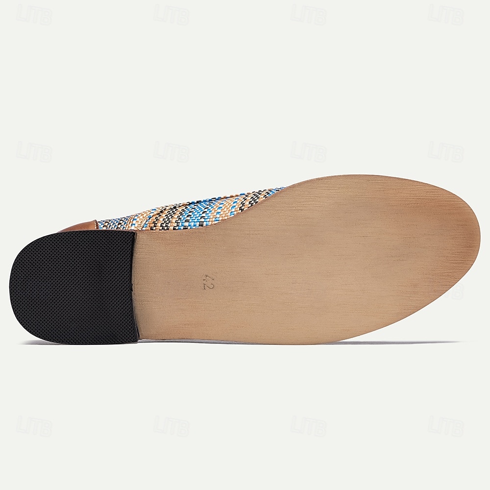 Men's Blue and Tan Woven Oxford Shoes – Retro Lace-Up Casual Shoes for Creative Professionals and Everyday Style 2025 - $46.99 –P7
