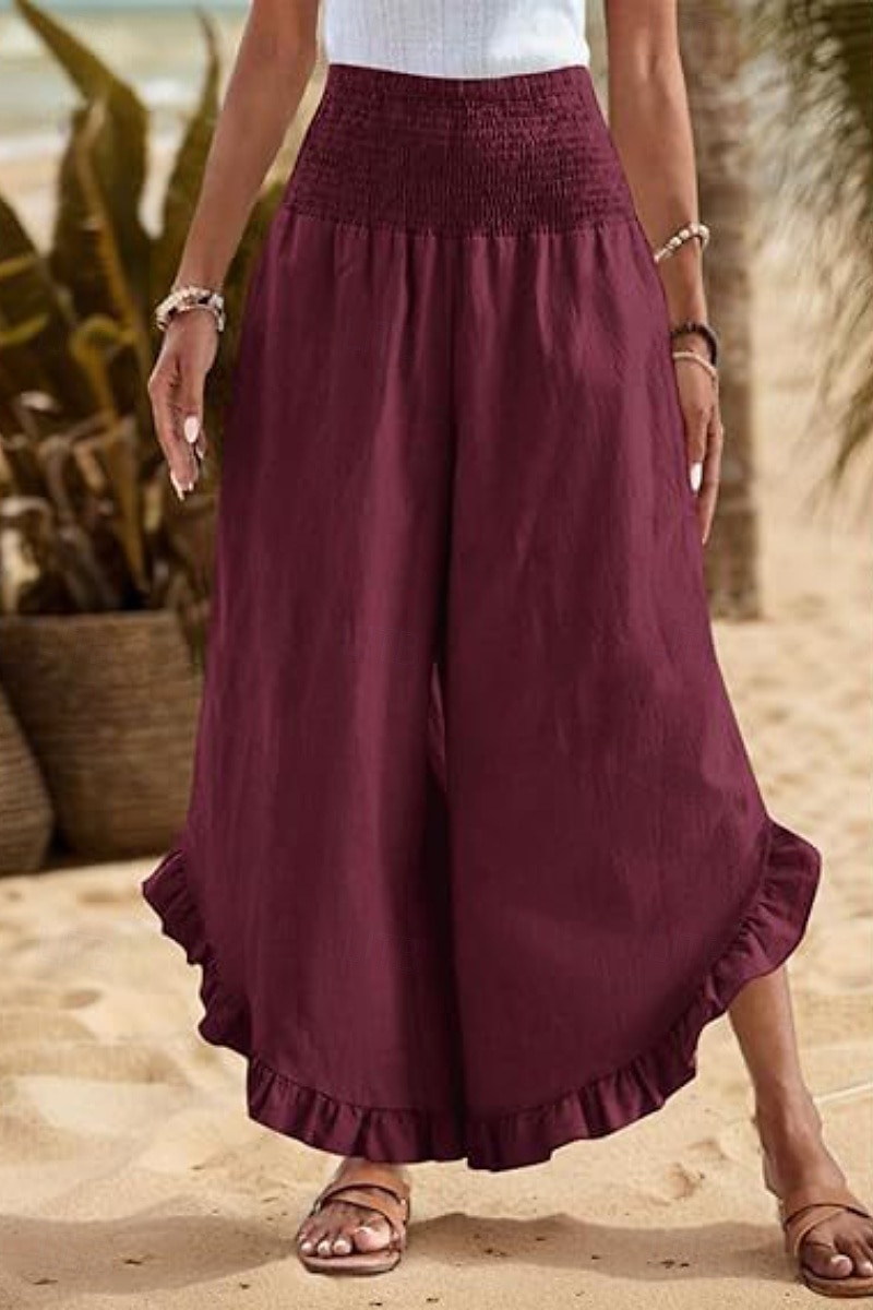 Per donna Pantaloni in cotone e lino Pantaloni Eleganti Moda Streetwear Lunghezza intera Naturale Semplice Volant Elastico in vita All'aperto Confortevole All'aperto Vacanza Uscire Rosso arancione del 2025 a $29.99 –P14