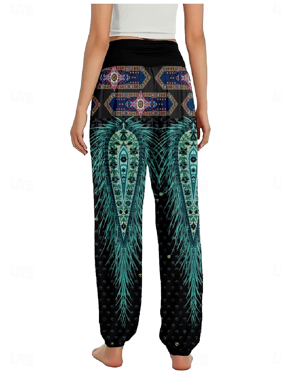 Damen Leinen-inspirierte Hosen Weites Bein Hosen Hose Ethno-Stil Lässig Boho Volle Länge Hohe Taille Blumen Grafik Paisley-Muster Tasche Elastischer Bund Drucken Atmungsaktivität Weich Mikroelastisch 2025 - $21.99 –P5