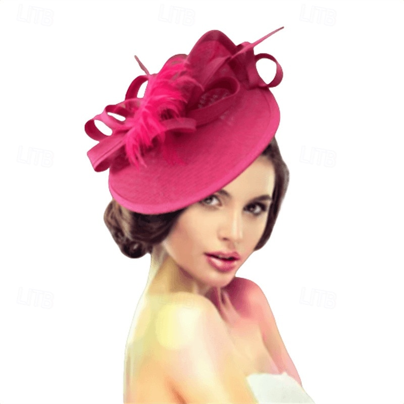 Coiffe Lin Chapeau Fedora Mariage Soirée Fête du thé Course de Chevaux Cocktail ancien Mignon Simple Avec Plume Casque Couvre-chef de 2025 ? $43.99 –P10