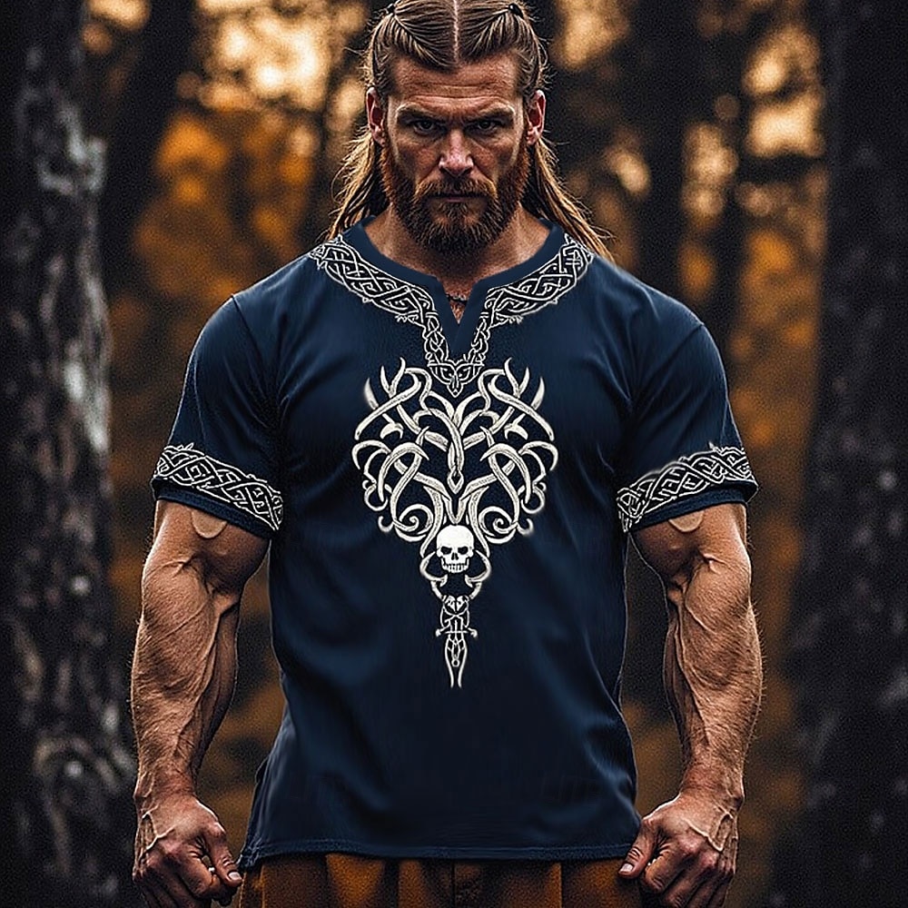 Férfi Koponya Viking Ing Tee Top Rövid ujjú póló 3D nyomtatás V-alakú Ing Törzsi Utca Hétköznapi Napi Medence Nyár Tavasz Ruházat S M L XL XXL XXXL 2025 - $17.99 –P2
