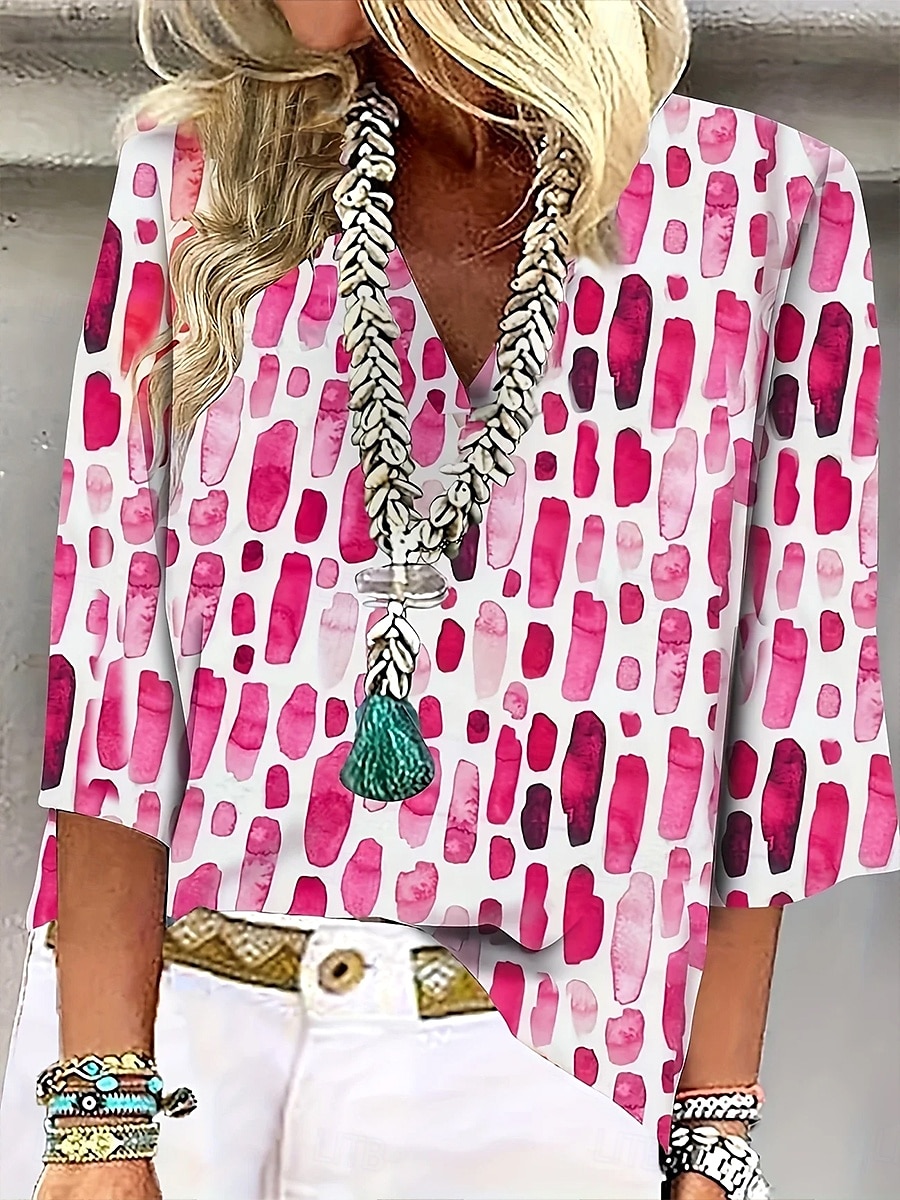 Damen Bluse Blumen Grafik Tupfen Stilvoll Strand Kurzarm V Ausschnitt Normale Oberteile Täglich Druck Salbeigrün Rosa Sommer Frühling 2025 - $25.99 –P2