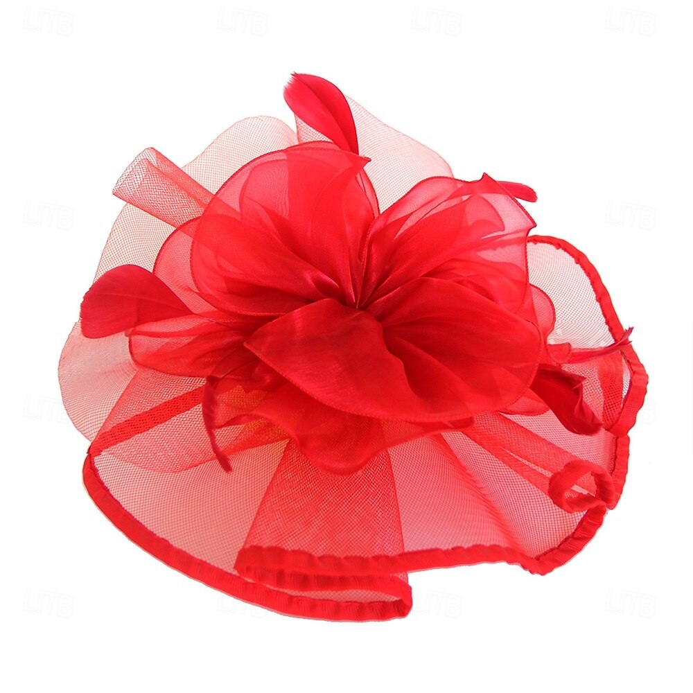 Hodeplagg Fjær Organza Fedora Hatt Bryllup Kveld Fest Te Fest Hesteløp Cocktail Vintage Sjarmerende Med Fjær Blomster Hodepryd Hodebekledning 2026 - $17.49 –P7