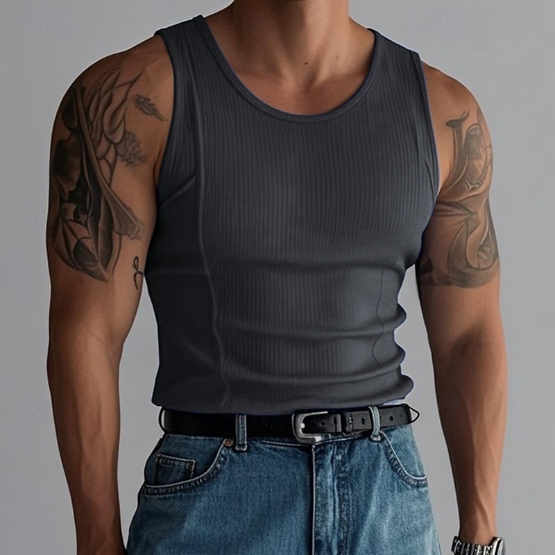 Men's Tank Top Undershirt Sleeveless Shirt Wife beater Shirt Sleeveless Crew Neck Summer Color Block Pit Strip Fashion Muscle Slim Fit Basic Outdoor Casual Sports Black White Royal Blue Top Tee for 2025 - GBP £15 –P6