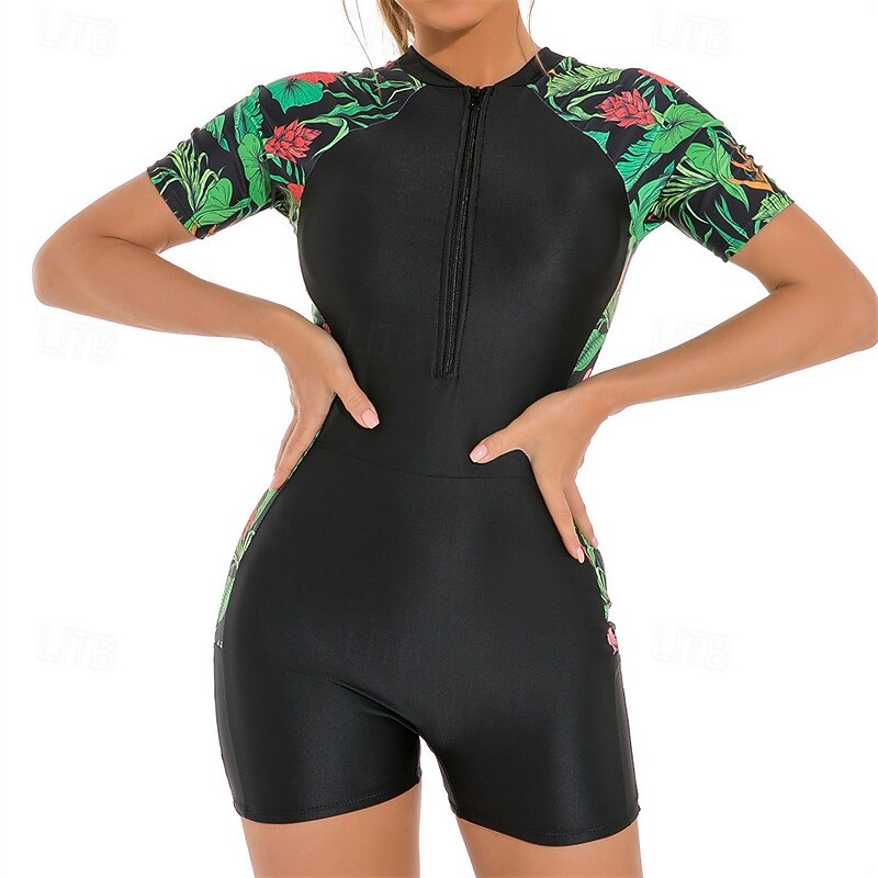 Dame Rash-guard One-Piece Badetøy UV Solbeskyttelse UPF50+ Lettvekt Kortermet Spandex Badetøy Badedrakt Forside Glidelås Svømming Surfing Strand Vannsport Sommer Vår Høst 2025 - $20.79 –P1