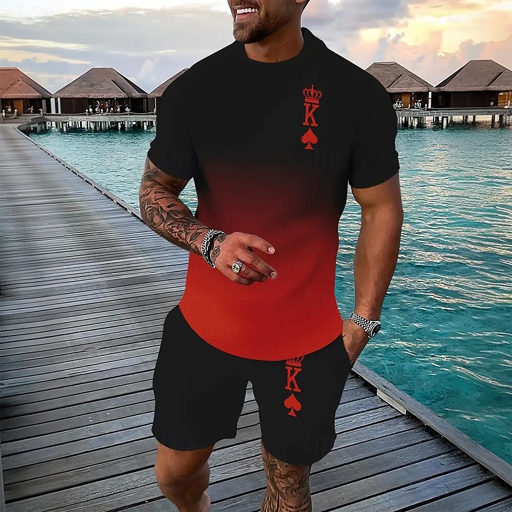 Men's Graphic 2pcs Tees sets Short Sleeve Short Pants Crew Neck Athleisure Sport Casual Daily 3D Print Summer Robin's Egg Blue Black Red 2025 - $25.99 –P2