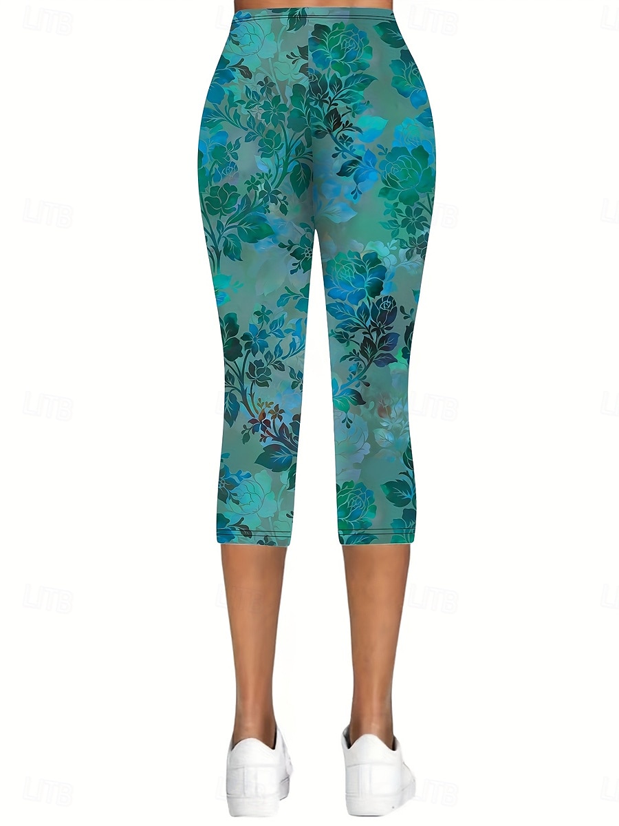 Damen Leggings Capri Hosen mit hoher Elastizität Urlaub Vintage Mode kniehoch hohe Taille florales Grafikdruck atmungsaktiv weich dehnbar formelle Urlaub Büro Grau Grün Schwarz Sommer Frühling 2026 - $20.99 –P3