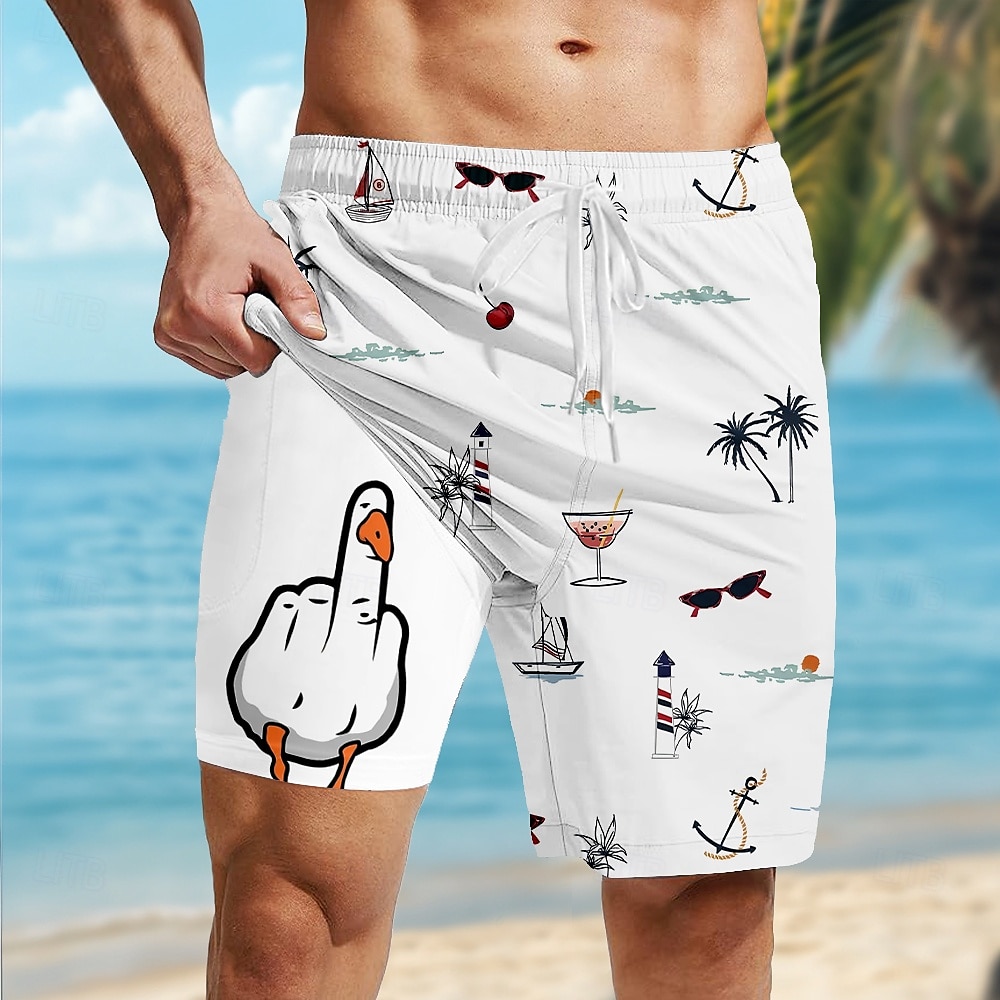 Herr Kokosnötsträd Rolig Anka Fodrade shorts 2 i 1 simshorts Badshorts Medium Midja Hawaiisk Semester Standkläder Sidfickor Med kompressionsfoder Elastisk dragsko i midjan Designer Kläder 2025 - $21.99 –P1