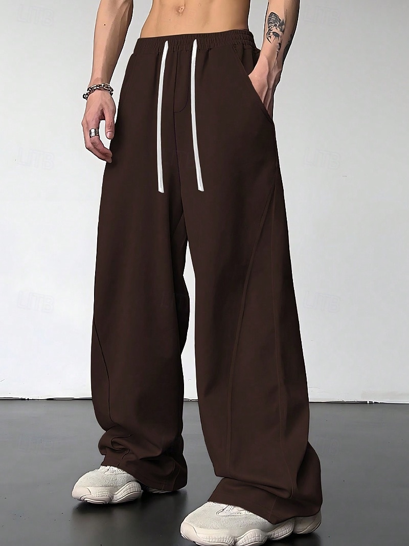 Herr Träningsbyxor med vida ben Atletiska byxor Långbyxor Snörning Elastisk midja Slät Komfort Andningsfunktion Ledigt Dagligen Helgdag Sport Mode Svart Vit 2026 - $22.99 –P9