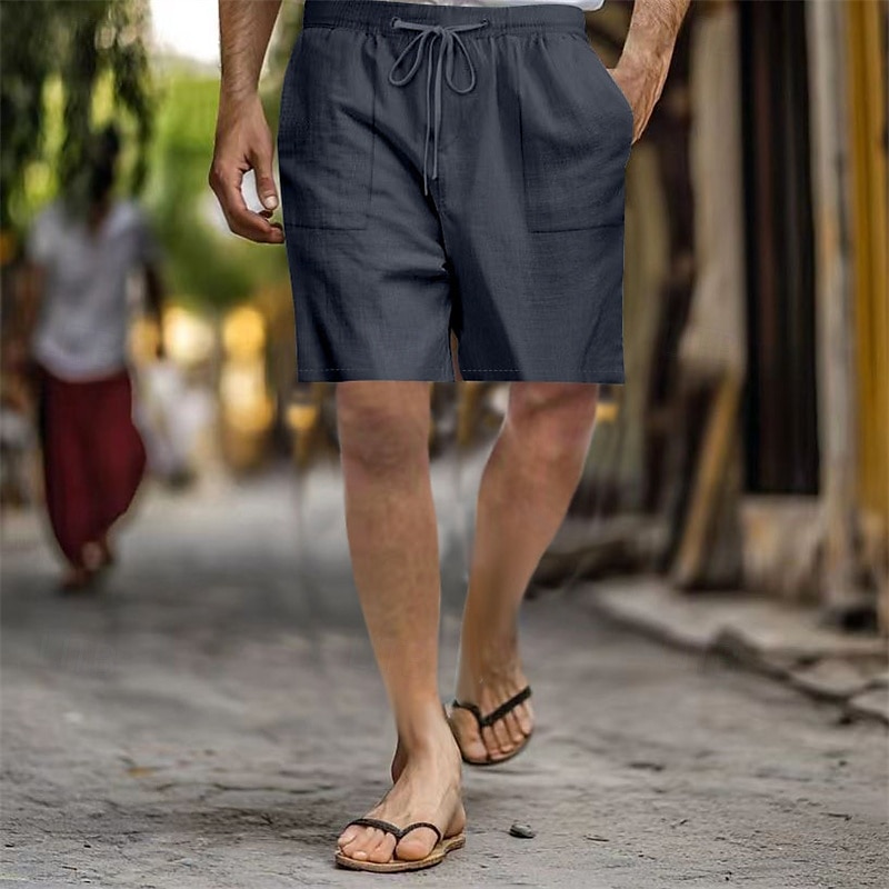 Hombre Pantalón corto Pantalones cortos de lino Pantalones cortos de verano Pantalones cortos de playa Bolsillo Correa Cintura elástica Plano Comodidad Transpirable Corto Vacaciones Festivos Playa 2025 - $18.99 –P7