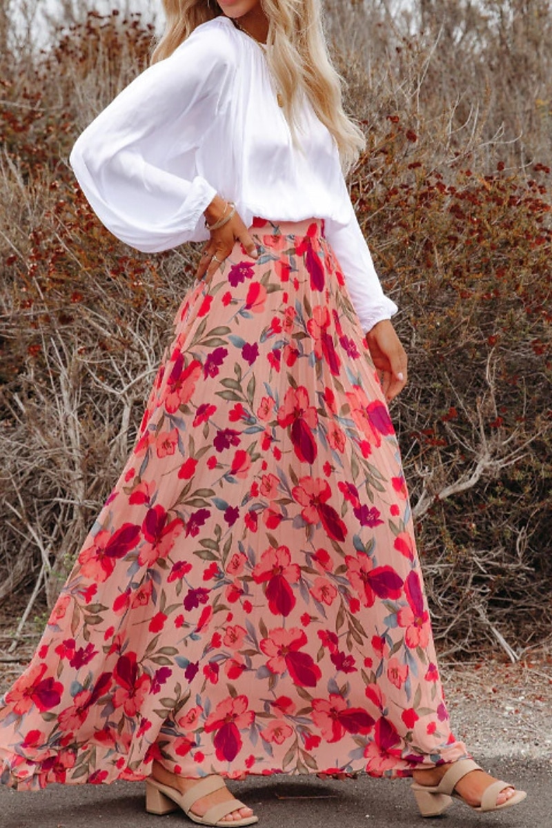 Women's Skirt Fashion Maxi Mid Rise Skirts Floral Print Micro-elastic Vacation Street Pink Summer Polyester 2025 - $23.99 –P3