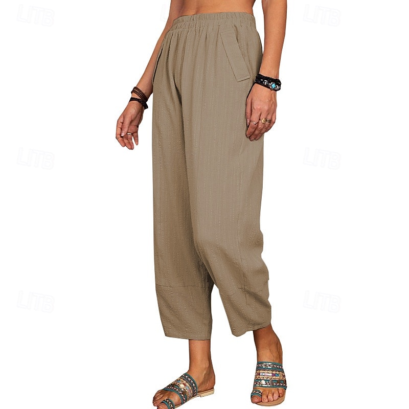 Per donna Pantaloni in cotone e lino Pantaloni Eleganti Streetwear Casual Lunghezza intera Naturale Semplice Tasca Elastico in vita Comodo Confortevole Uscire Weekend Vinaccia Grigio Nero Bianco del 2025 a $24.99 –P2