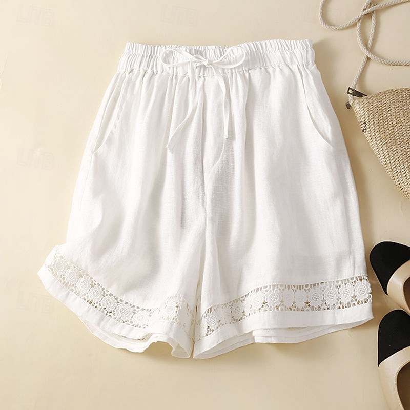 Femmes Short en coton et lin Shorts Slacks Occasionnel Court Naturel Uni Avec Poches Conception à cordon élastique Confortable Extérieur Sortir Noir Gingembre Vert Amande Été Coupe régulière de 2025 ? $14.99 –P10