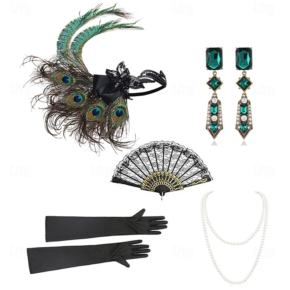 1920-as évek A nagy Gatsby Flapper fejpánt Gyöngyös karkötő Fülbevaló A nagy Gatsby Toll Retro Csillogó glitter Kristály / Strassz Női Farsang Valentin nap Álarcos mulatság Party estélyi viselet 2025 - $25.99 –P3