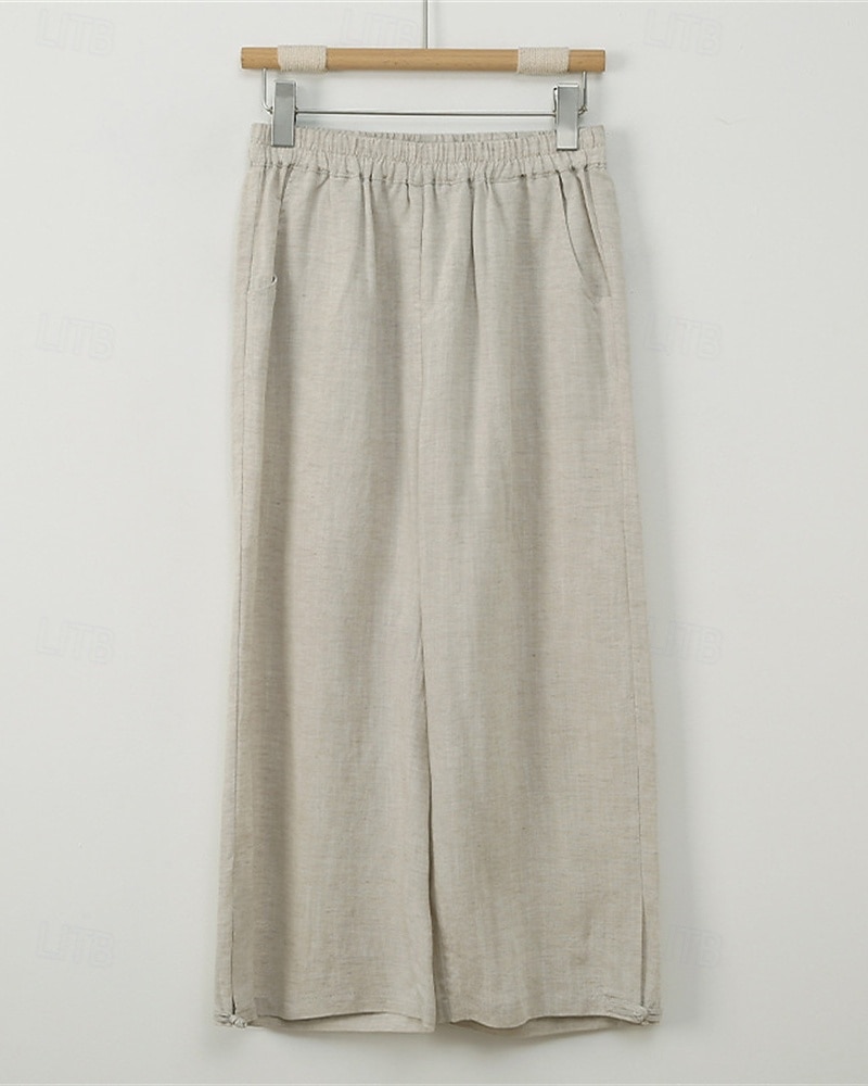 Per donna Gamba larga Pantaloni in cotone e lino Pantaloni Vacanza Moda Lunghezza alla caviglia Misura del girovita medio Semplice Elastico in vita Traspirante Confortevole Micro-elastico Streetwear del 2025 a $47.99 –P6