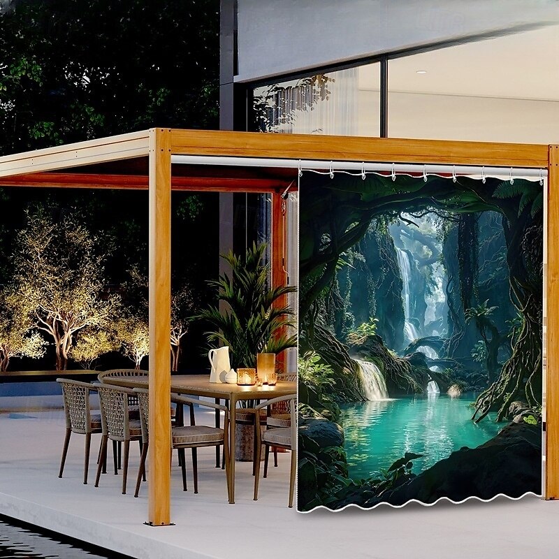 Vízálló Kültéri Függöny Magánélet Csúszó Terasz Függöny Drape Pergola Függöny Grommet 3D Tájkép Óceán Barlang A Pavilonhoz Erkélyhez Tornácra Bulira 1 Panel 2025 - $34.99 –P11