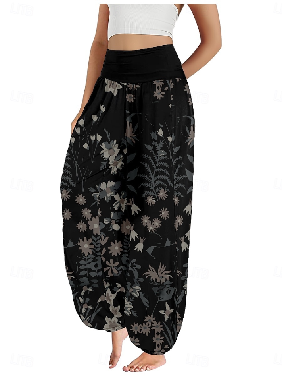 Per donna Pantaloni ispirati al lino Gamba larga Pantaloni Stile Etnico Casual Boho Lunghezza intera Vita Alta Floreale Foglia Tropicale Tasca Elastico in vita Stampa Traspirabilità Morbido del 2025 a $21.99 –P1