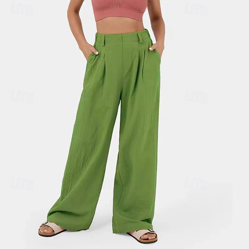 Damen Hose aus Baumwollleinen Palazzo-Hose Mode Streetwear Komfort Volle Länge Mittlere Taille Einfach Plissiert Tasche Bequem Außenbereich Straße Alltagskleidung Ausgehen Dunkelbraun Schwarz 2025 - $27.99 –P6