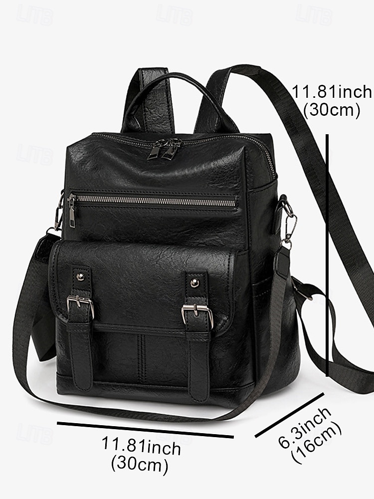 2025年 女性用のブラウンのフェイクレザーバックパック。調節可能なストラップ、ジッパー開閉、複数のポケットを備えたスタイリッシュな旅行用・普段使い用バックパック。仕事、学校、カジュアルな外出に最適です。  コレクション – $34.99 –P6