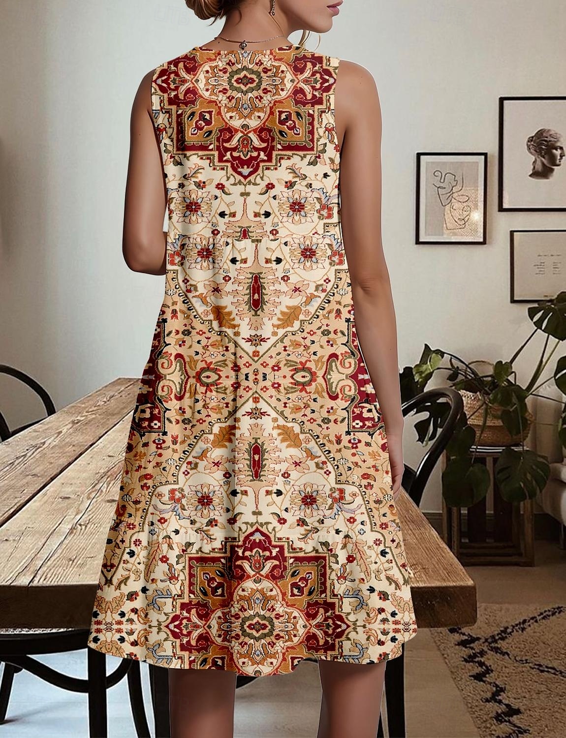 Damen Minikleid Sommerkleid A Linie Kleid Schulterfreies Kleid Urlaub Lässig Strand Normale Passform Blumen Grafik Paisley-Muster Ärmellos Rundhalsausschnitt Leicht Braun Sommer 2025 - $28.99 –P2