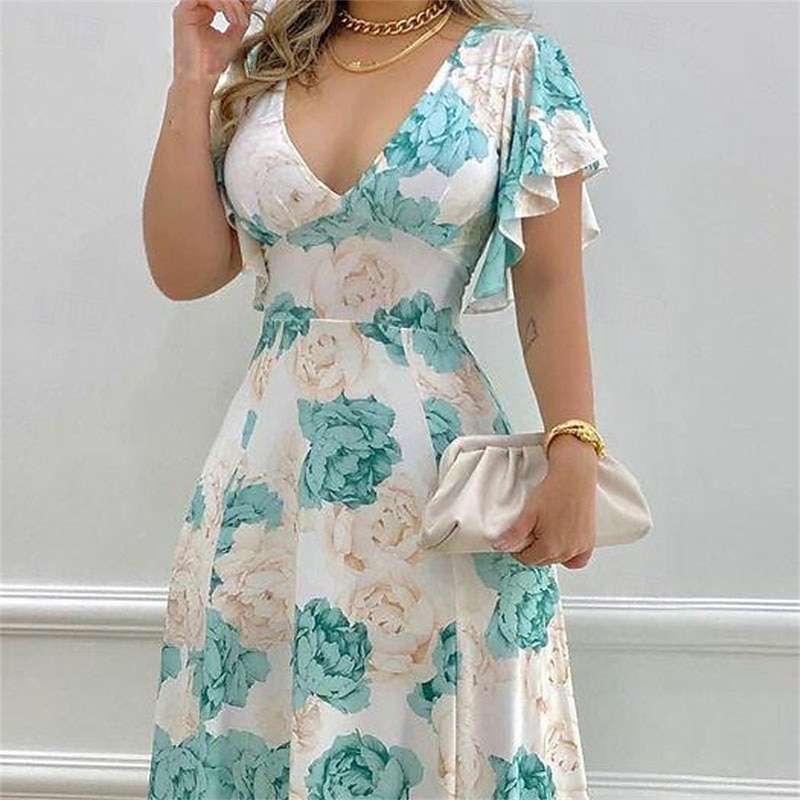 Per donna Abito Lungo Maxi Abito Abito da Cocktail Abito Floreale Abito Stampato Moda Moderno All'aperto Vacanza Ferie Vestibilità regolare Fiore Manica Corta Scollo a V Blu Arancione Rosso rosa del 2025 a $24.99 –P5