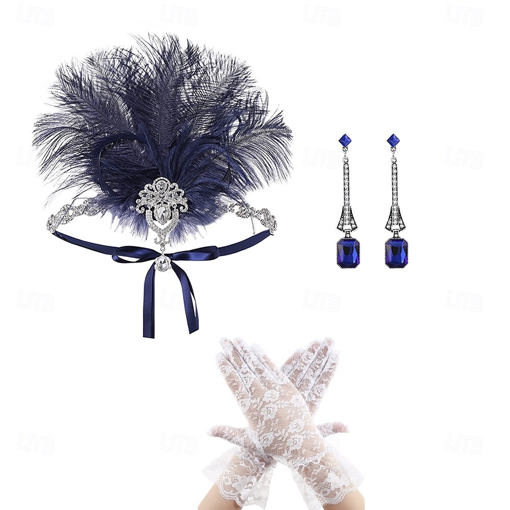 A nagy Gatsby Flapper fejpánt Gyöngyös karkötő Fülbevaló A nagy Gatsby Toll Retro Csillogó glitter Női Farsang Valentin nap Álarcos mulatság Party estélyi viselet Álarcos mulatság Fesztivál Felnőttek 2025 - $21.99 –P5