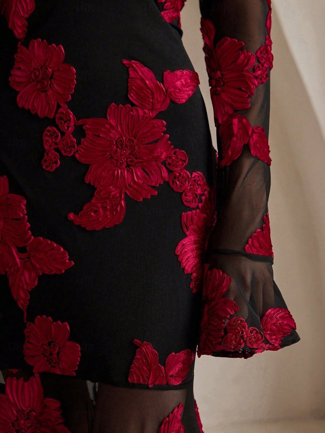 Floral Lace Applique A-Line Evening Gown Elegant Dress Semi Formal Wedding Guest Dress Floor Length Flared Long Sleeve Crew Neck 2025 - $158.99 –P2