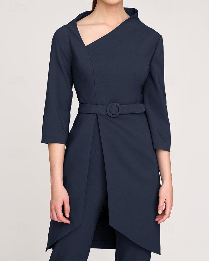 Two Piece Mother of the Bride Pantsuit Simple Minimalist Casual V Neck Ankle Length Crepe 3/4 Length Sleeve with Sash / Ribbon 2025 - $159.99 –P2