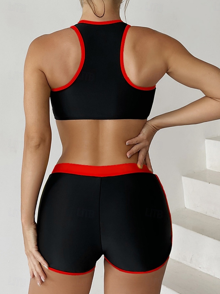 Kvinnors badkläder tankini 2 delar shorts baddräkt rygglös mage kontroll hög midja smal semester strandkläder färgblock U-hals ärmlös baddräkt 2025 - $23.99 –P2