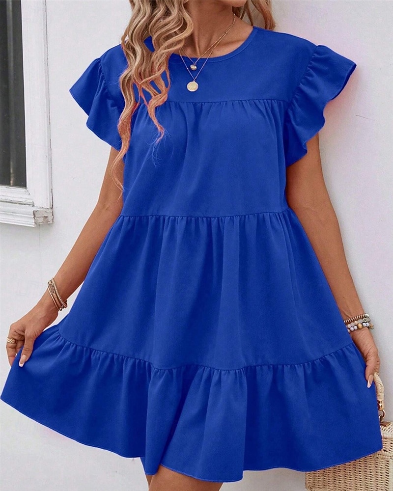 Damen Minikleid Freizeitkleid Sommerkleid Elegant Mode Outdoor Ferien Date Normale Passform Einfach Kurzarm Rundhalsausschnitt Schwarz Blau Rosenrot Sommer Frühling 2025 - $26.99 –P9
