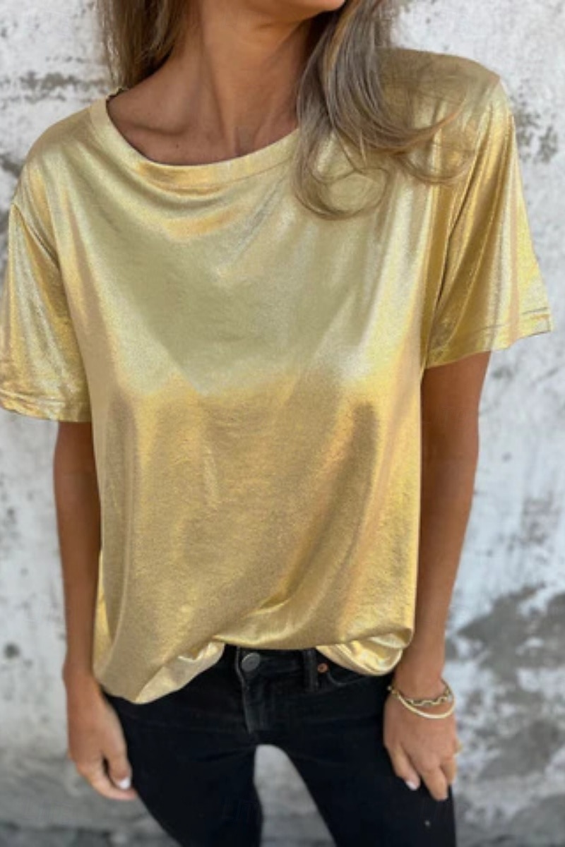 Dame Bluse عادي Moderne Kortermet Crew-hals Vanlige topper Ferie Ut på byen Svart Hvit Navyblå Lilla Gull Sommer 2025 - $18.99 –P11