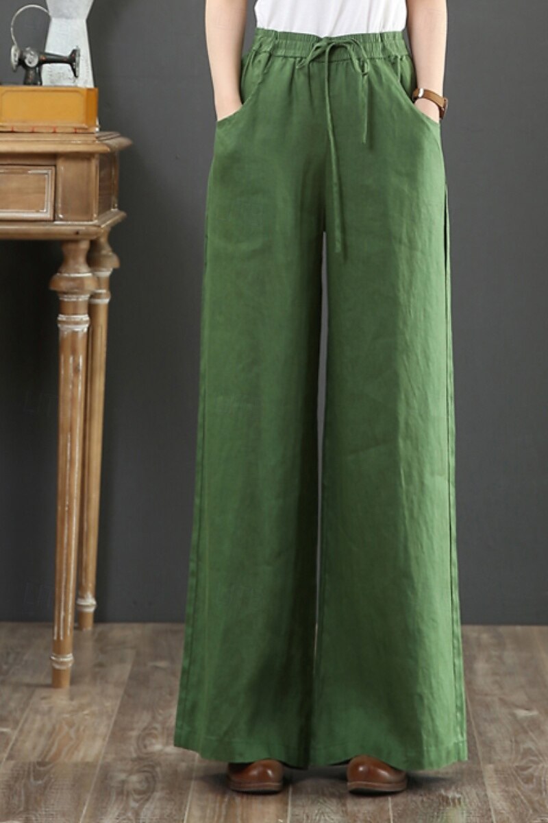 Women's Cotton Linen Shorts Linen-Inspired Pants Cotton Linen Pants Fashion Streetwear Full Length Natural Plain Pocket Elastic Drawstring Design Comfy Comfortable Street Going out Apricot Jacinth 2025 - $15.99 –P9