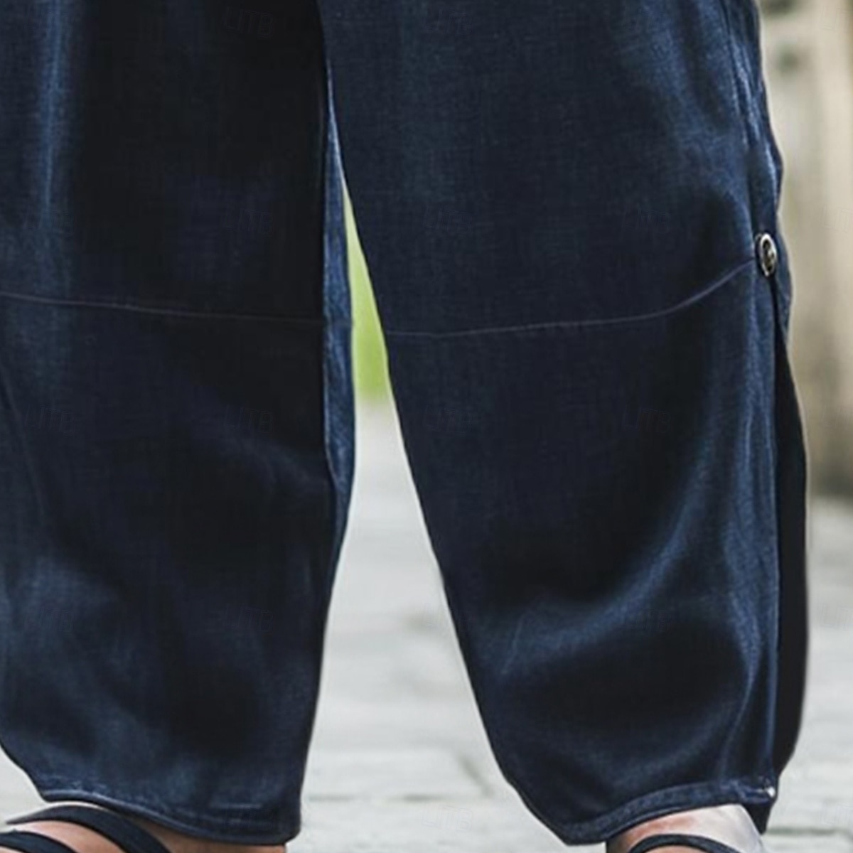 Men's Linen Pants Trousers Summer Pants Baggy Pants Drawstring Elastic Waist Wide Leg Plain Comfort Breathable Full Length Outdoor Yoga Gym Vacation Fashion Navy Blue Micro-elastic 2025 - $28.99 –P4
